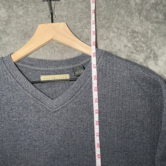 NATURALIFE Men's Gray V Neck Sweater 100% Cotton Pullover Long Sleeve Large - Picture 3 of 5